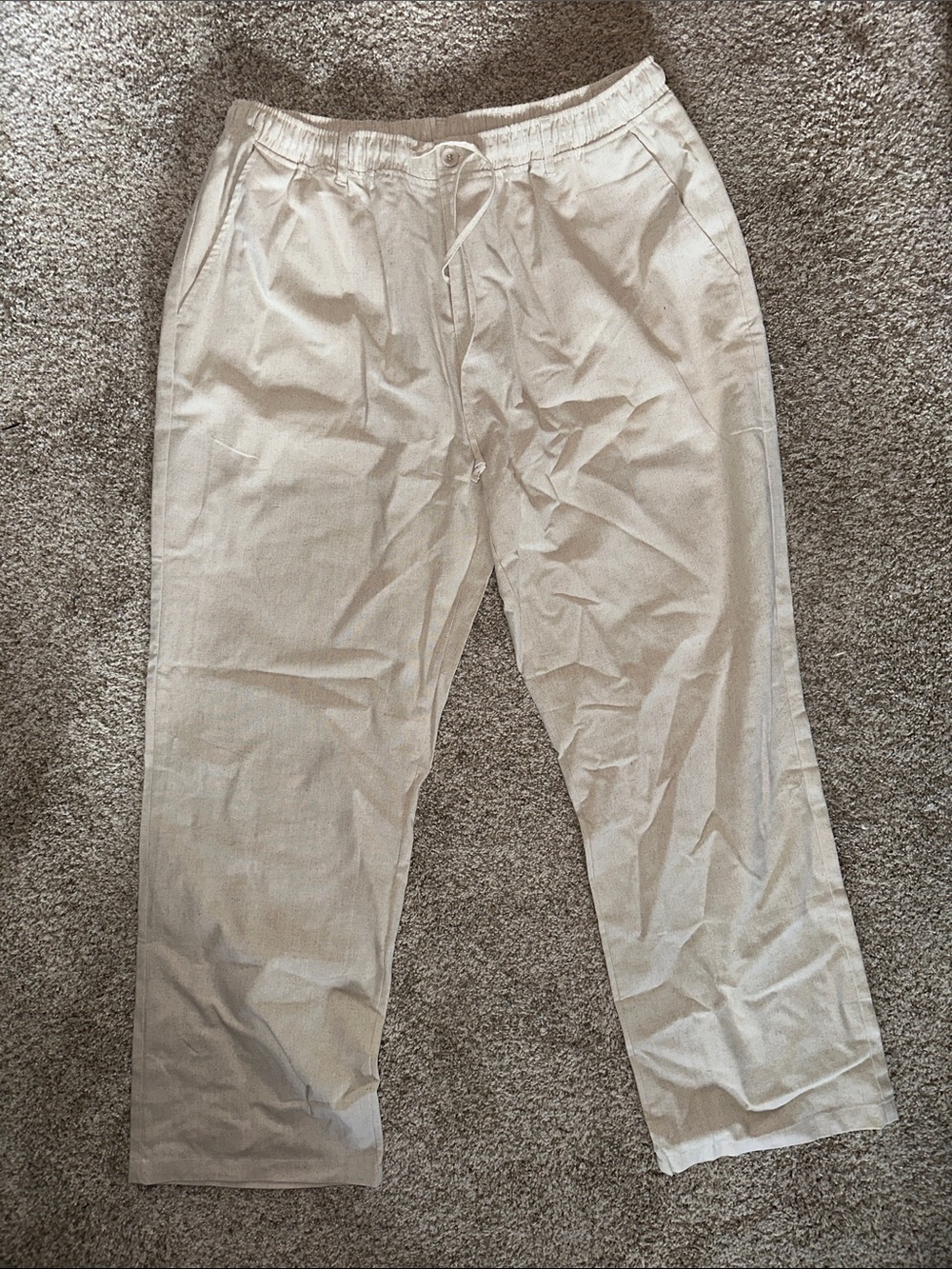 Men's Casual Linen Drawstring Pants in Light Beige